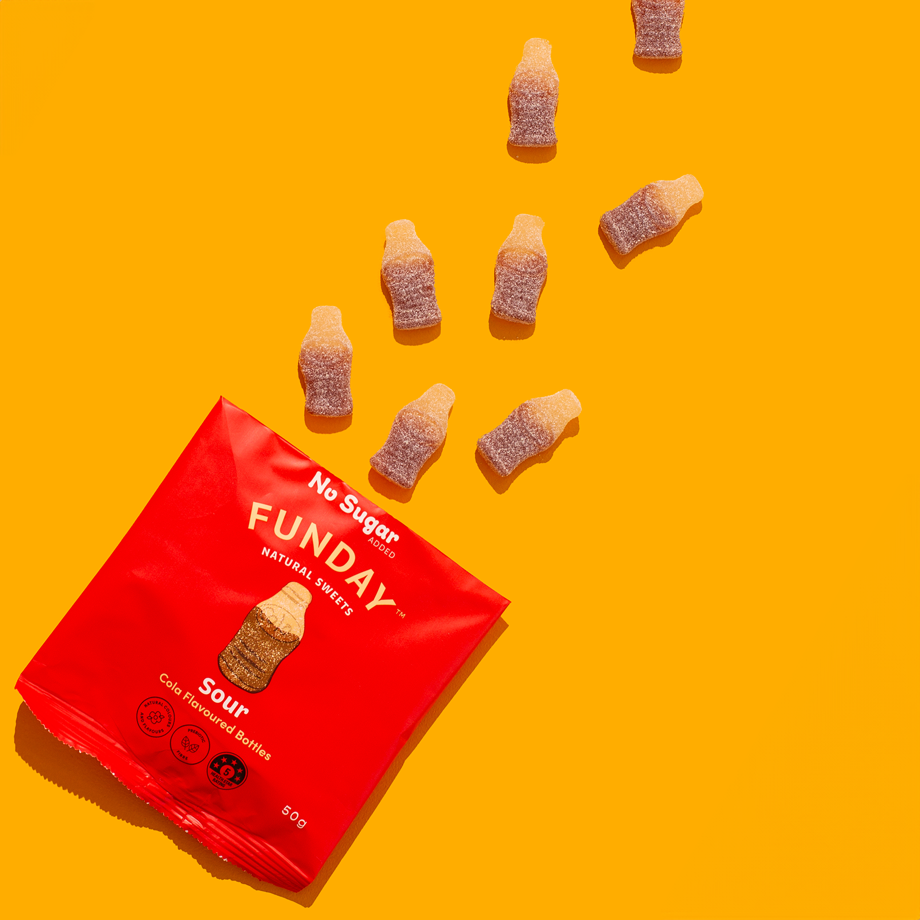 FUNDAY Sour Cola Flavoured Gummy Bottles 50g (12 x 50g)