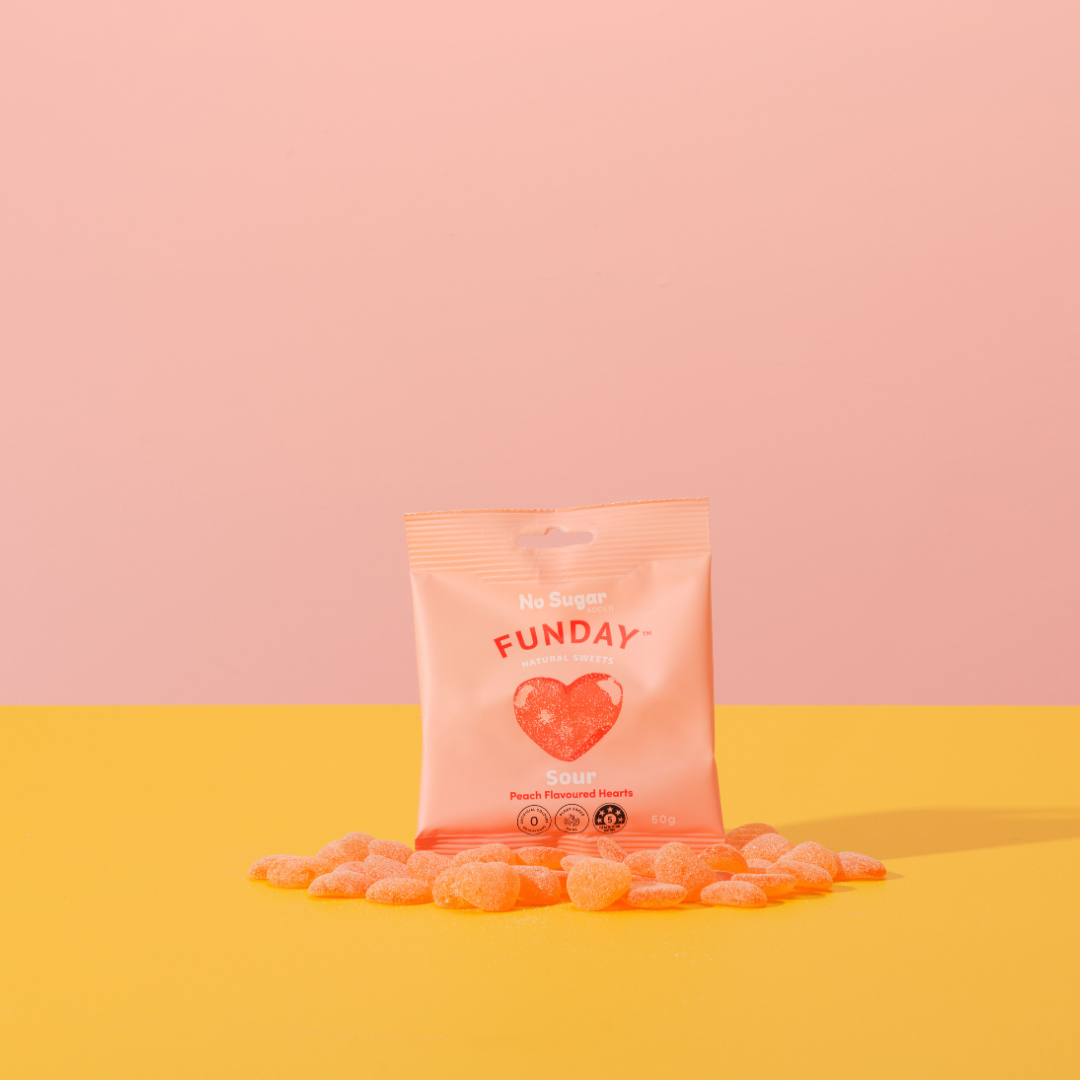 Sour Peach Hearts 50g (12 BAGS IN EVERY BOX)