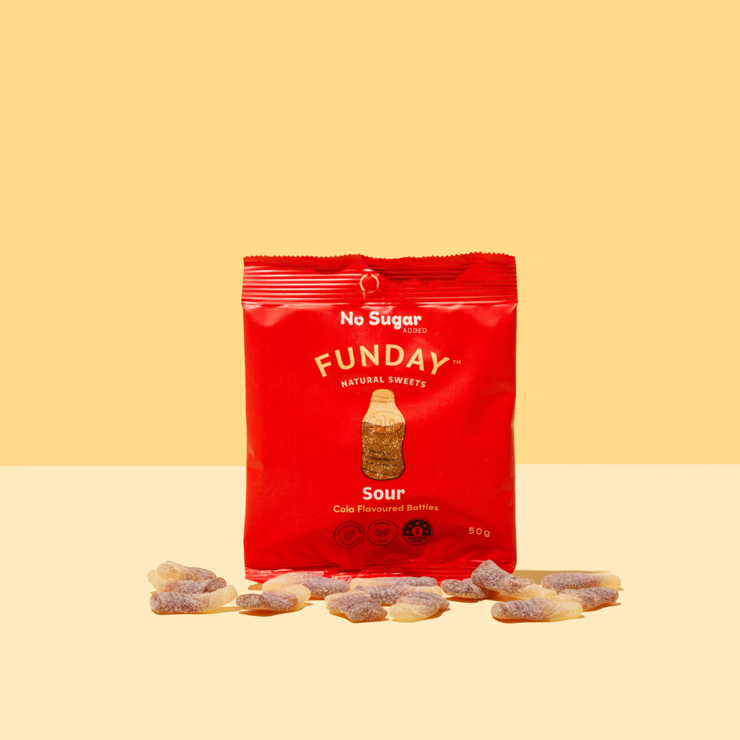 FUNDAY Sour Cola Flavoured Gummy Bottles 50g (12 x 50g)
