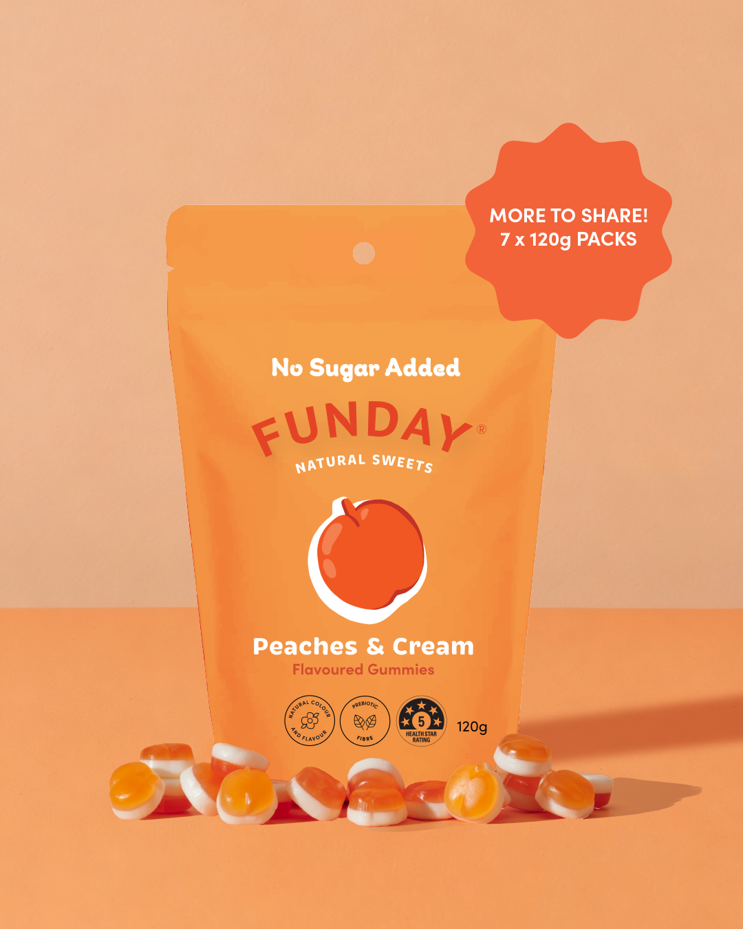 Peaches & Cream Flavoured Gummies (7x120g)