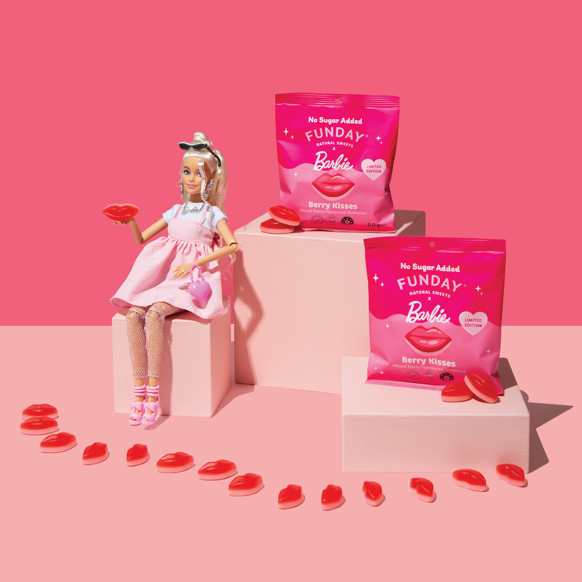 Funday x Barbie Mixed Berry Kisses Flavoured Gummies (12 x 50g)