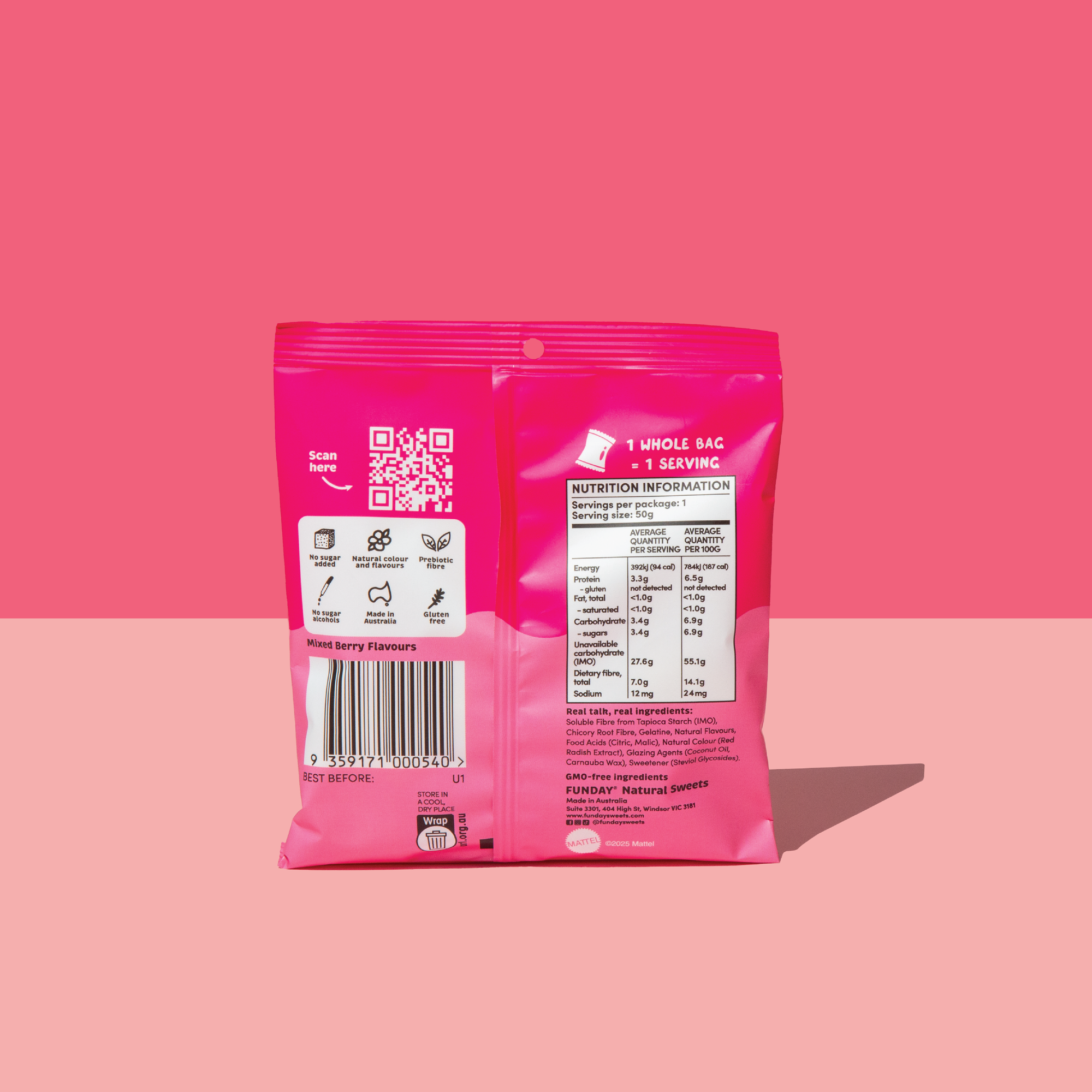 Funday x Barbie Mixed Berry Kisses Flavoured Gummies (12 x 50g)