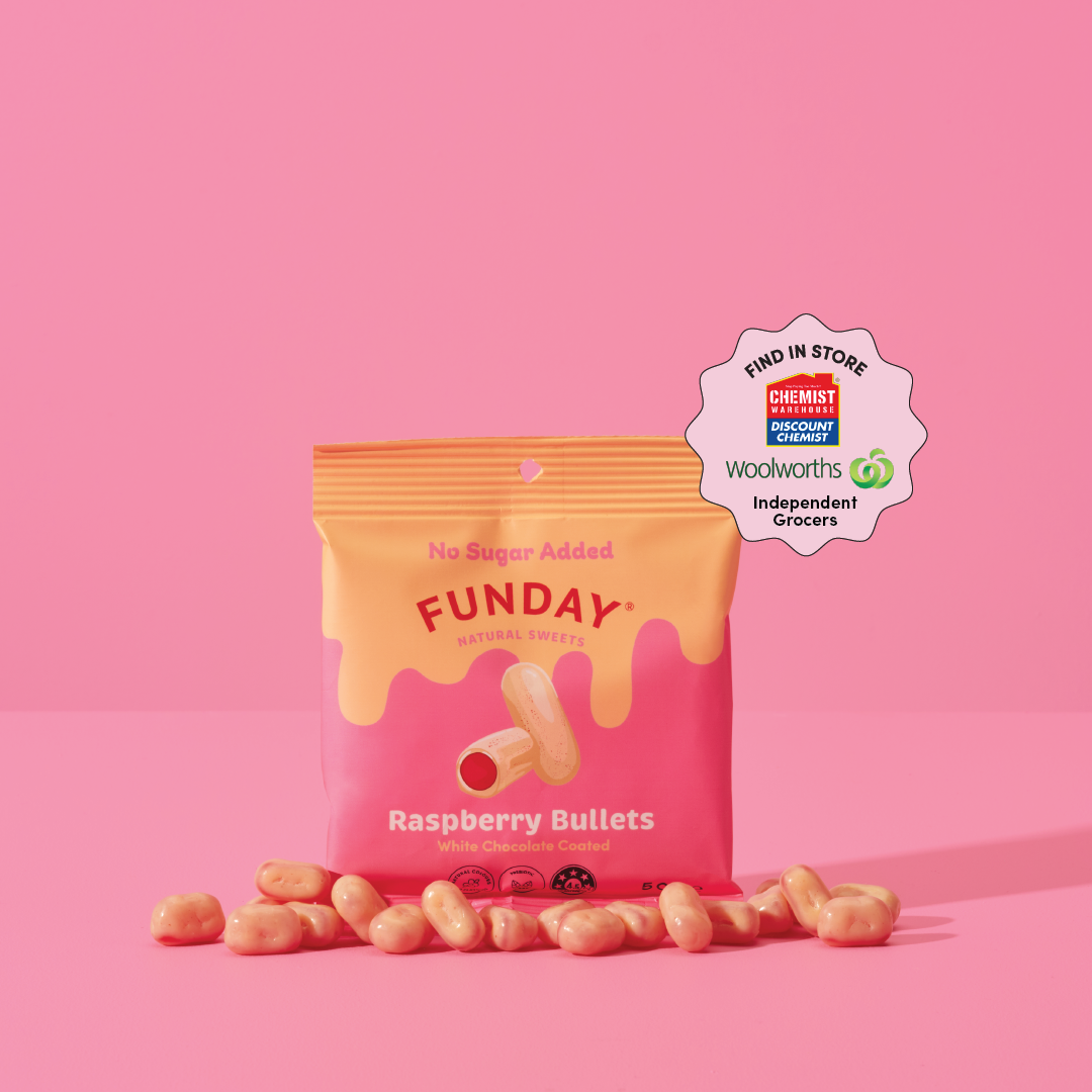 Funday™ Confectionery White Chocolate Raspberry Bullets 50 Gram