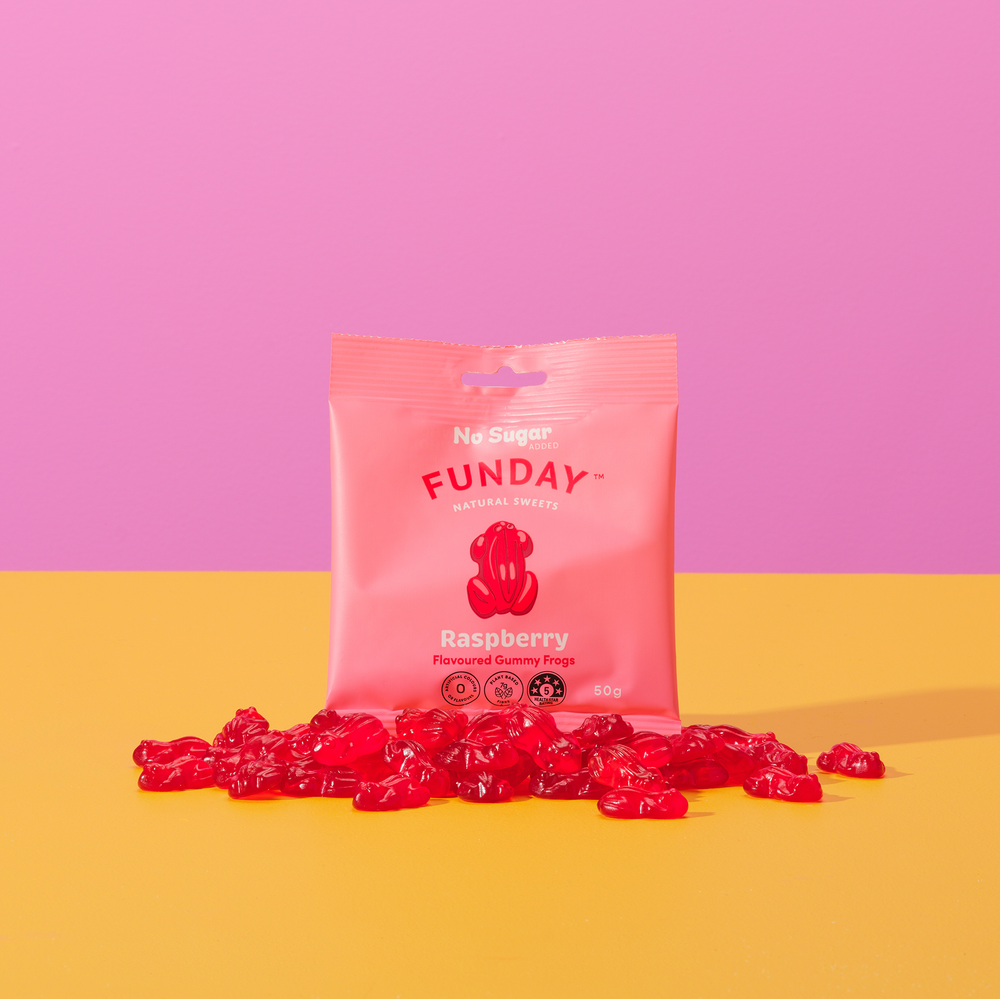 Raspberry Gummy Frogs 50g x  (12 BAGS IN EVERY BOX)