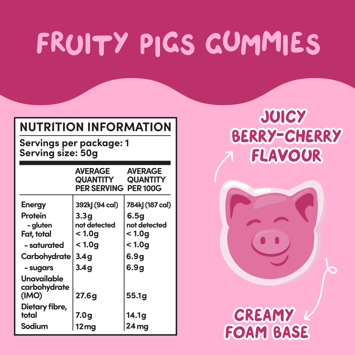 Fruity Flavoured Pigs Gummies (12x50g)