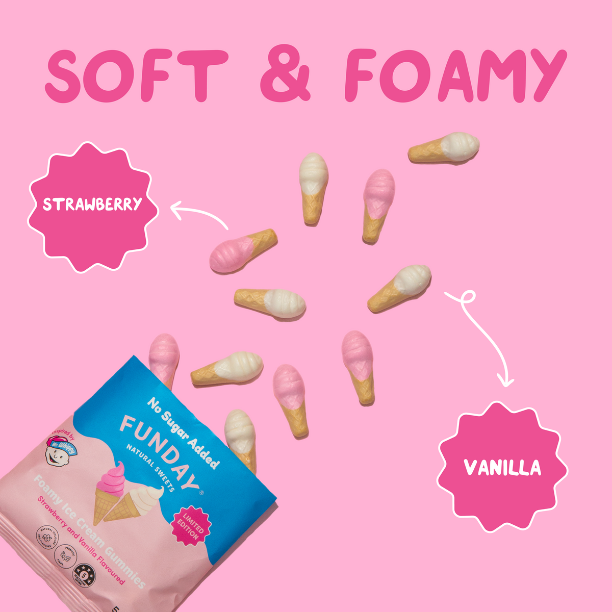 Mr Whippy Strawberry & Vanilla Ice Cream Gummies (12x50g)
