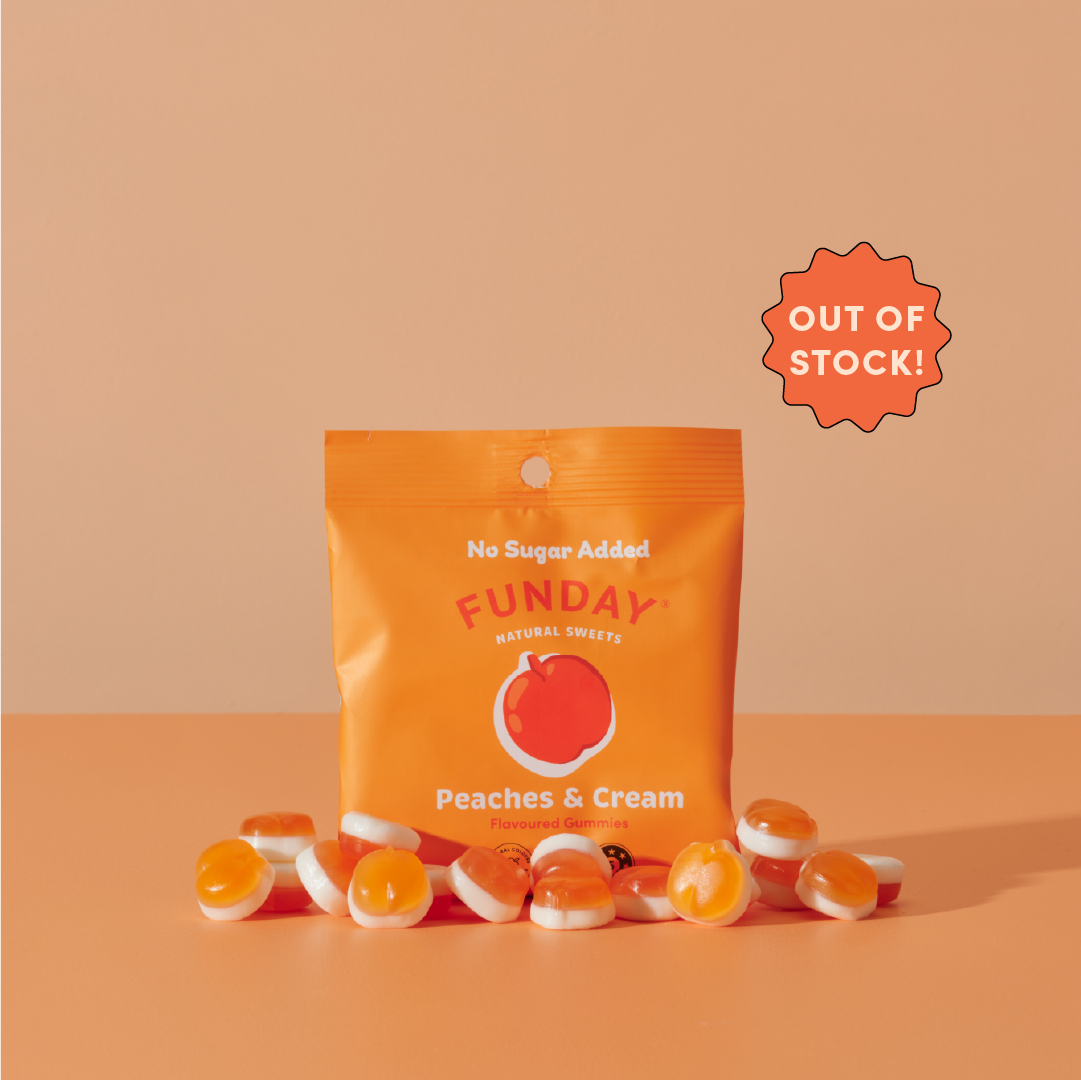 Peaches & Cream Flavoured Gummies 50g (12 BAGS IN EVERY BOX)