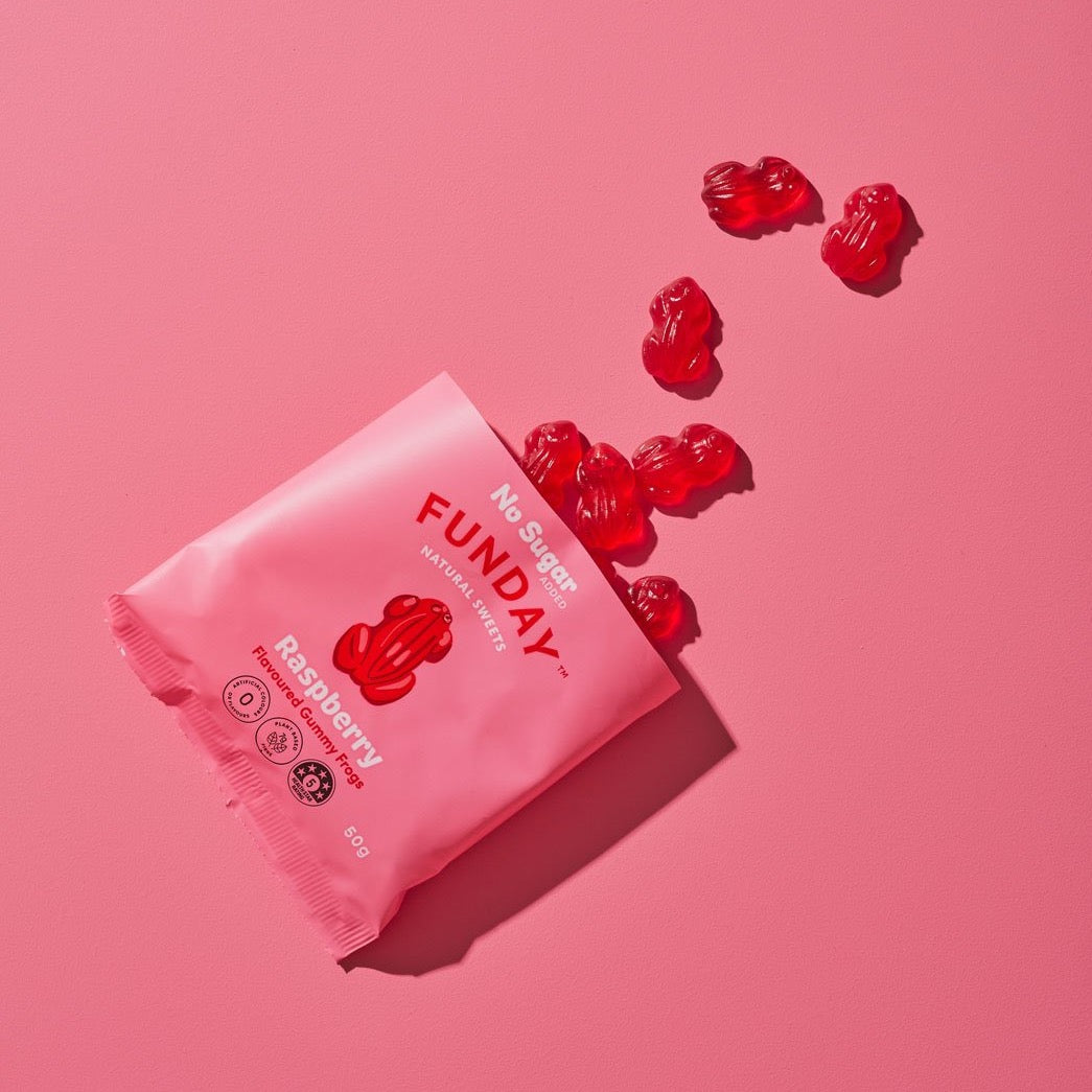Raspberry Gummy Frogs 50g x  (12 BAGS IN EVERY BOX)