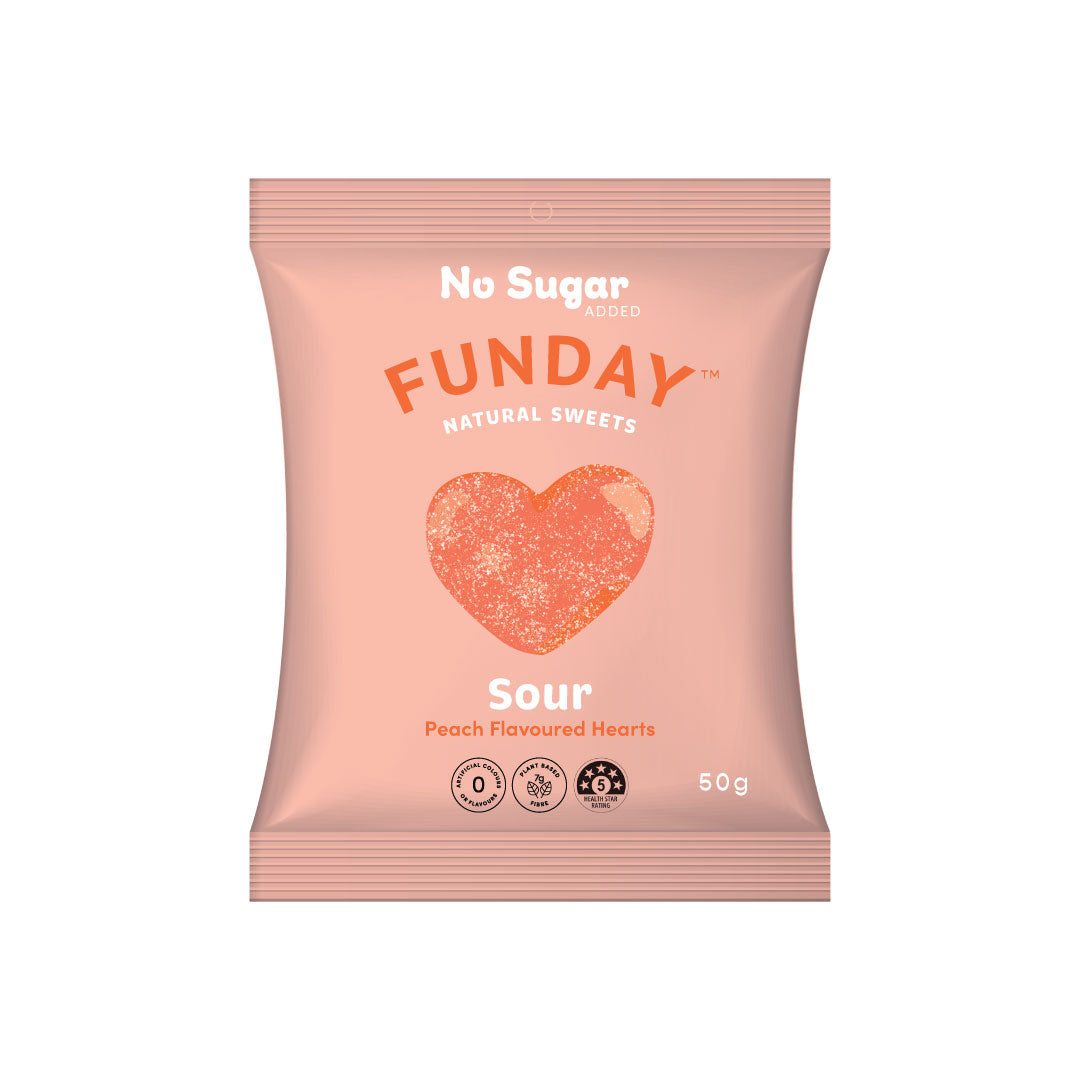 Sour Peach Hearts 50g (12 BAGS IN EVERY BOX)