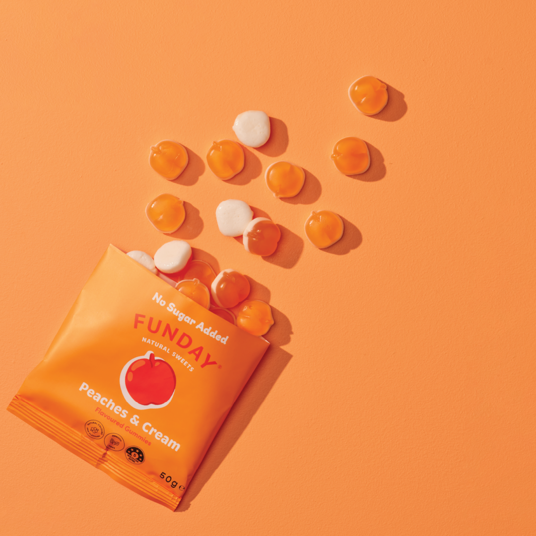 Peaches & Cream Flavoured Gummies 50g (12 BAGS IN EVERY BOX)