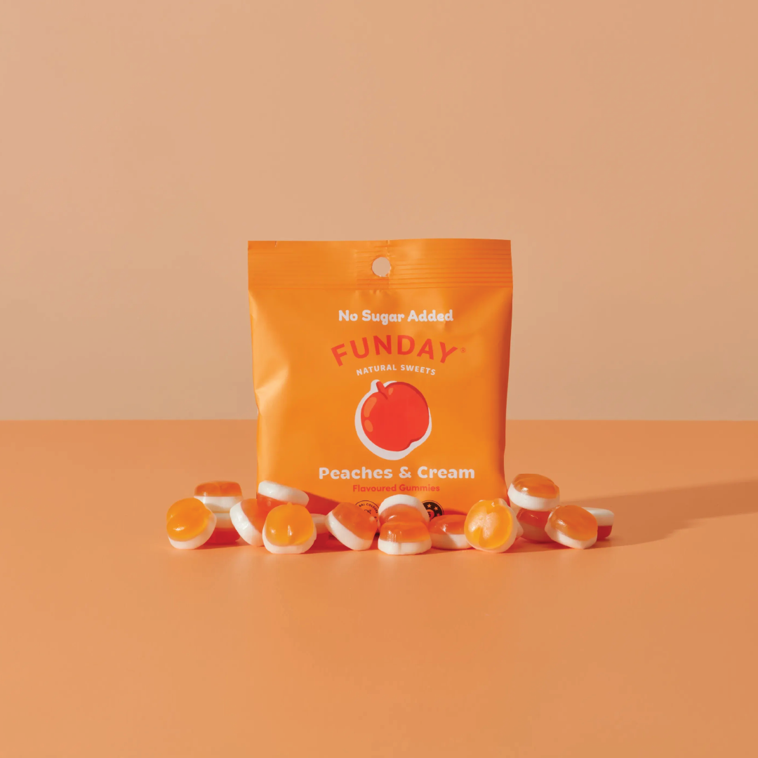 Peaches & Cream Flavoured Gummies 50g (12 BAGS IN EVERY BOX)