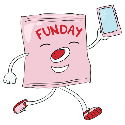 FUNDAY pack character holding a phone.