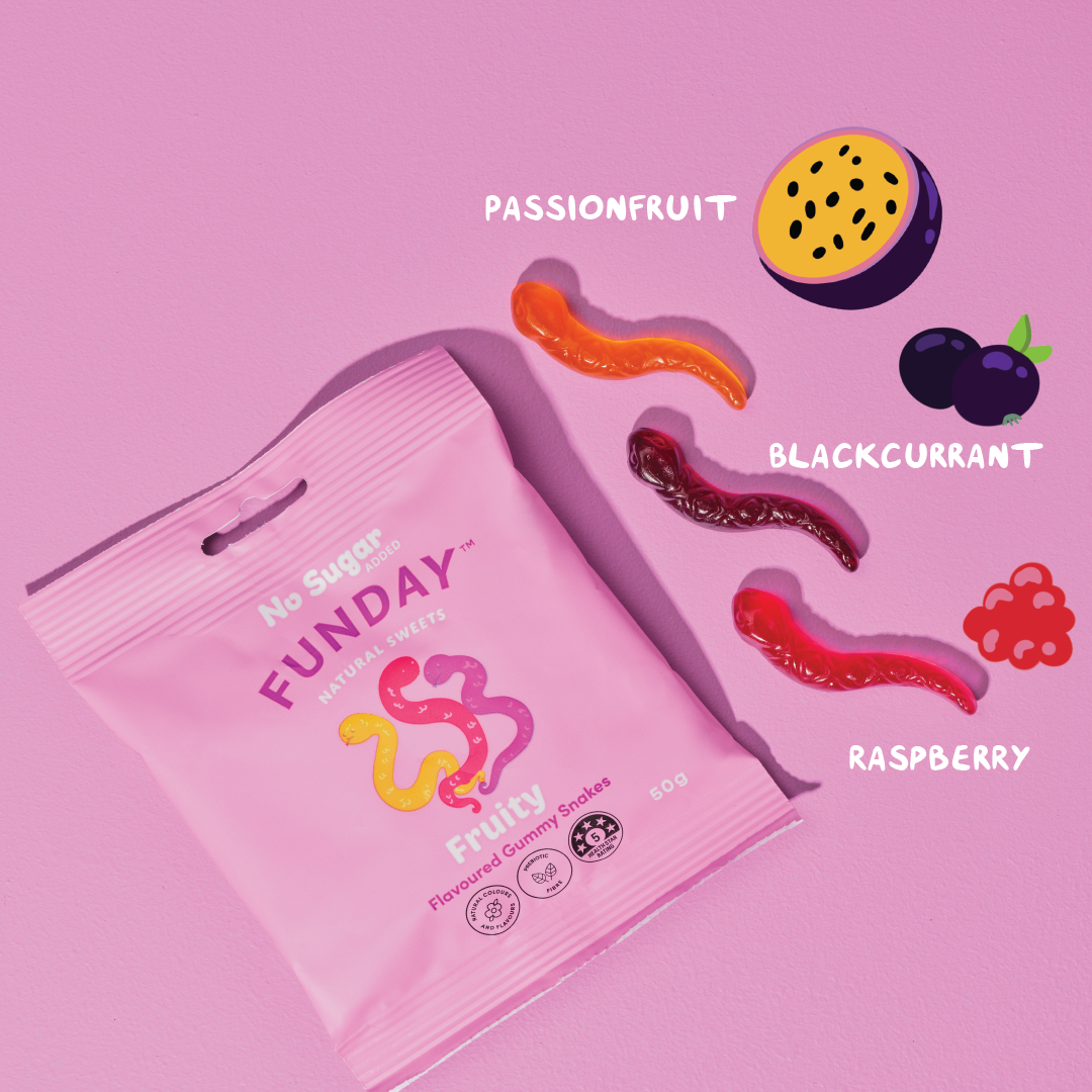 Fruity Gummy Snake 50g (12 BAGS IN EVERY BOX) FUNDAY Natural Sweets